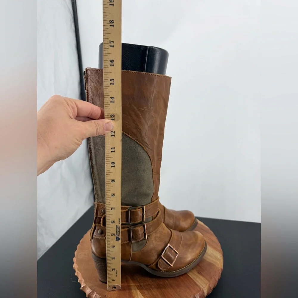 Durango harness tall boots sz 7 brown leather‎ green canvas